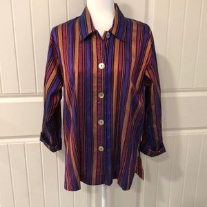 VTG LisBETH Olso Silk Dupioni Striped Shell Button Front Blouse